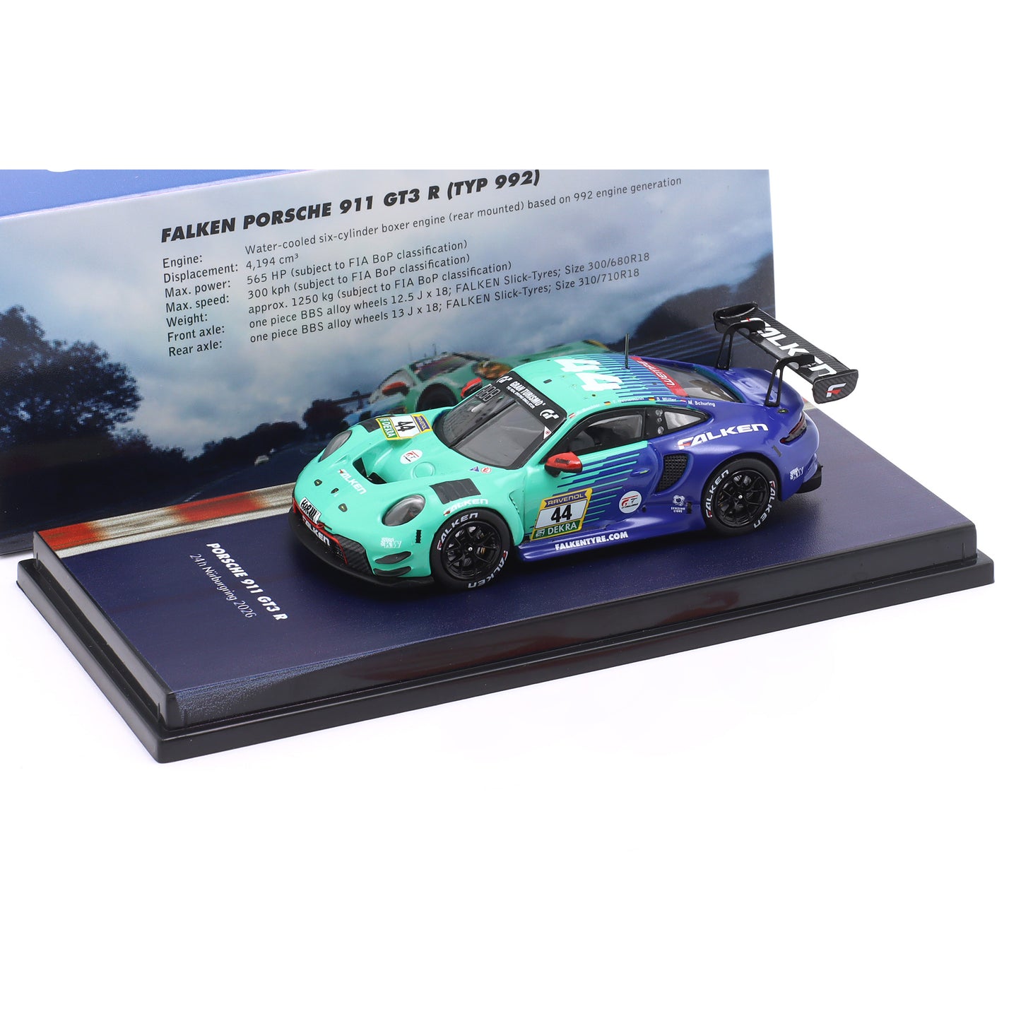Modellauto Porsche 911 GT3 R (992) Falken #44 24h Nürburgring 2026 Ixo Maßstab 1:64